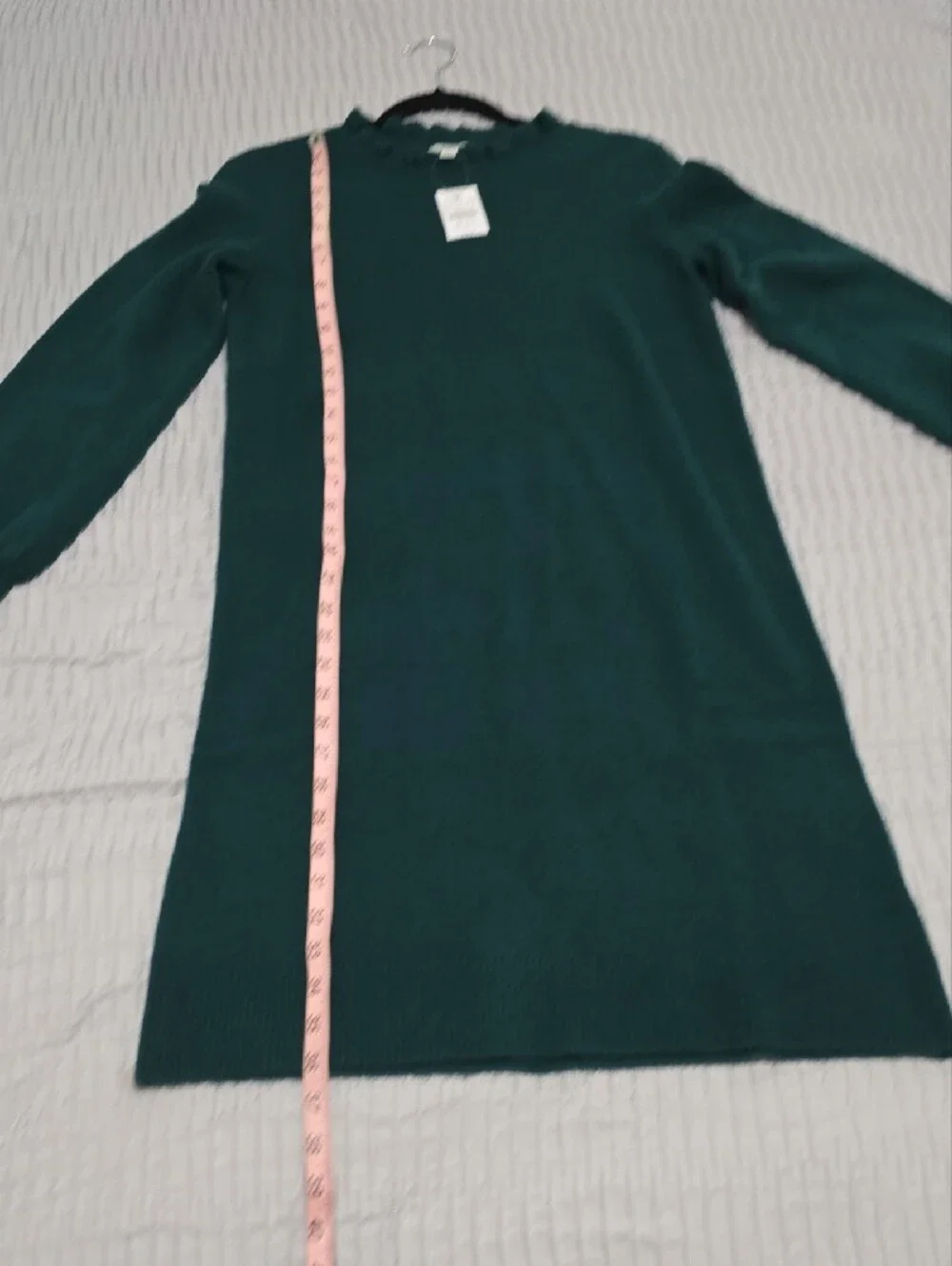 J. Crew Dark Teal Long Sleeve Ruffle Neck Knit Dress